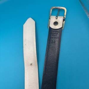 Vintage 70s navy and white reversible belt leather silver buckle size 38” unisex